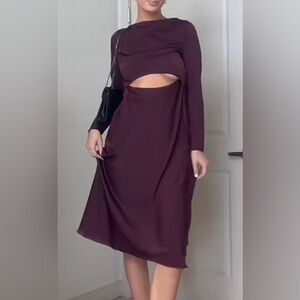 ASOS DESIGN satin midi dress with cowl back in wine
